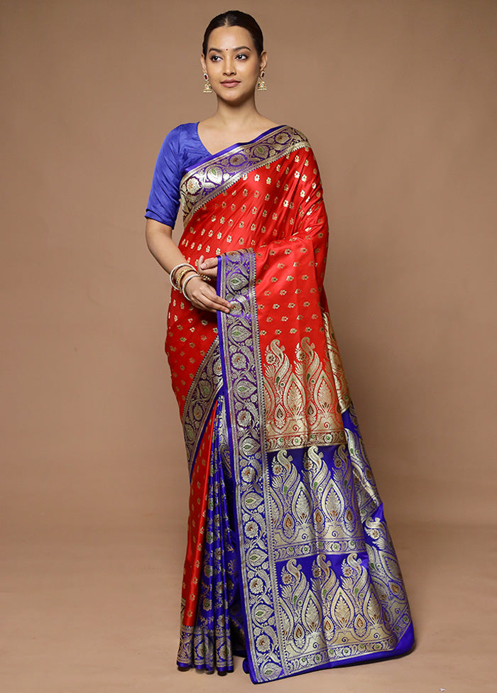 Red Banarasi Silk Saree With Blouse Piece Largest Supplier Cheap Pice