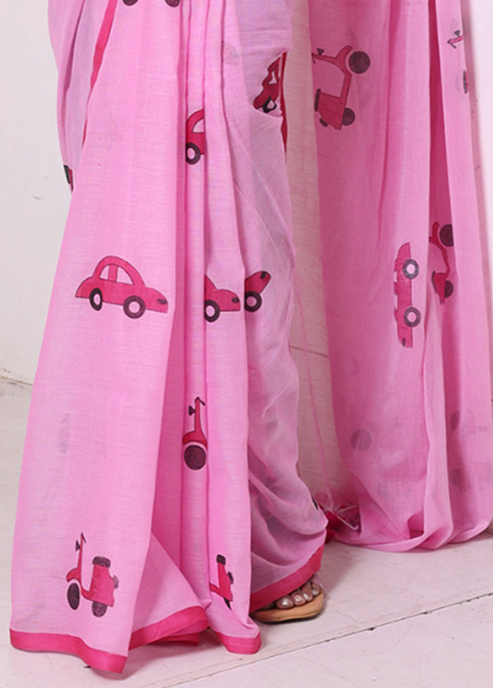 Pink Cotton Uber Print Saree Without Blouse Piece Sale Great Deals