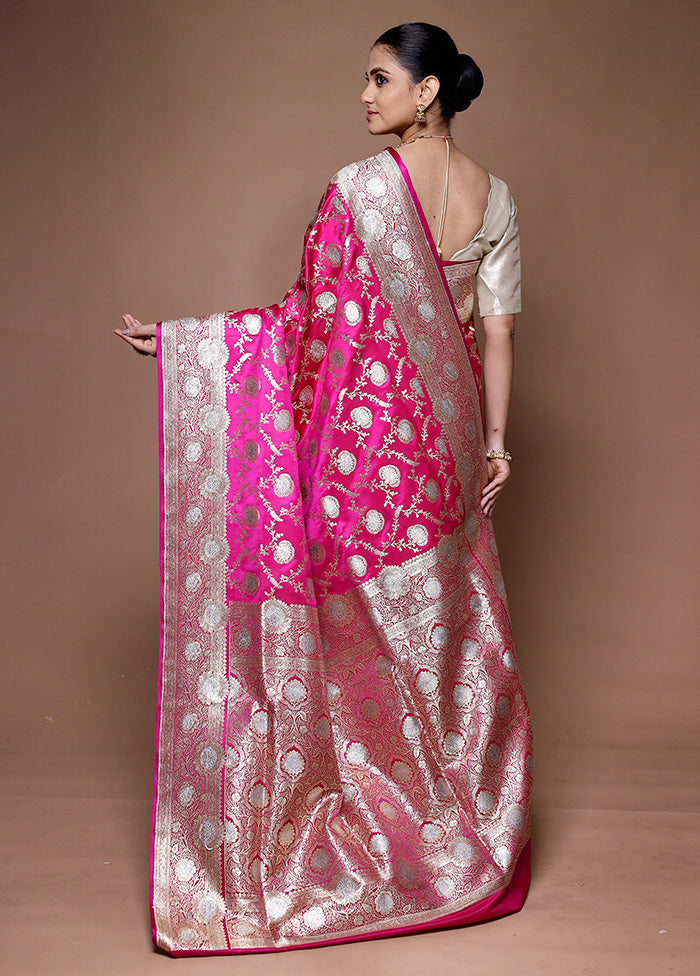 Pink Banarasi Silk Saree With Blouse Piece Official For Sale