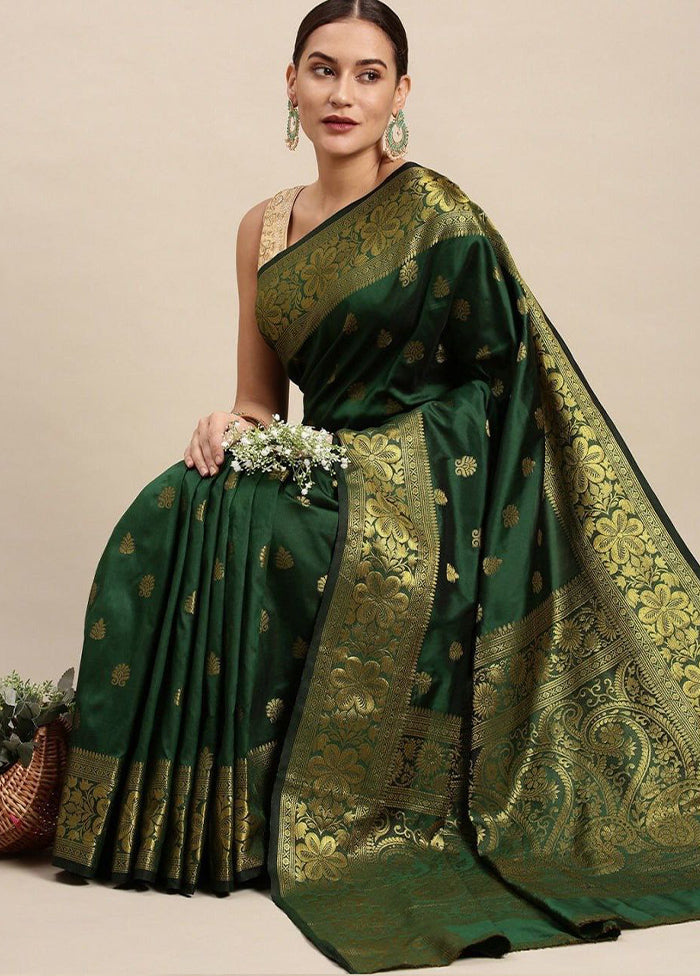 Dark Green Banarasi Silk Saree With Blouse Piece Amazon Footaction