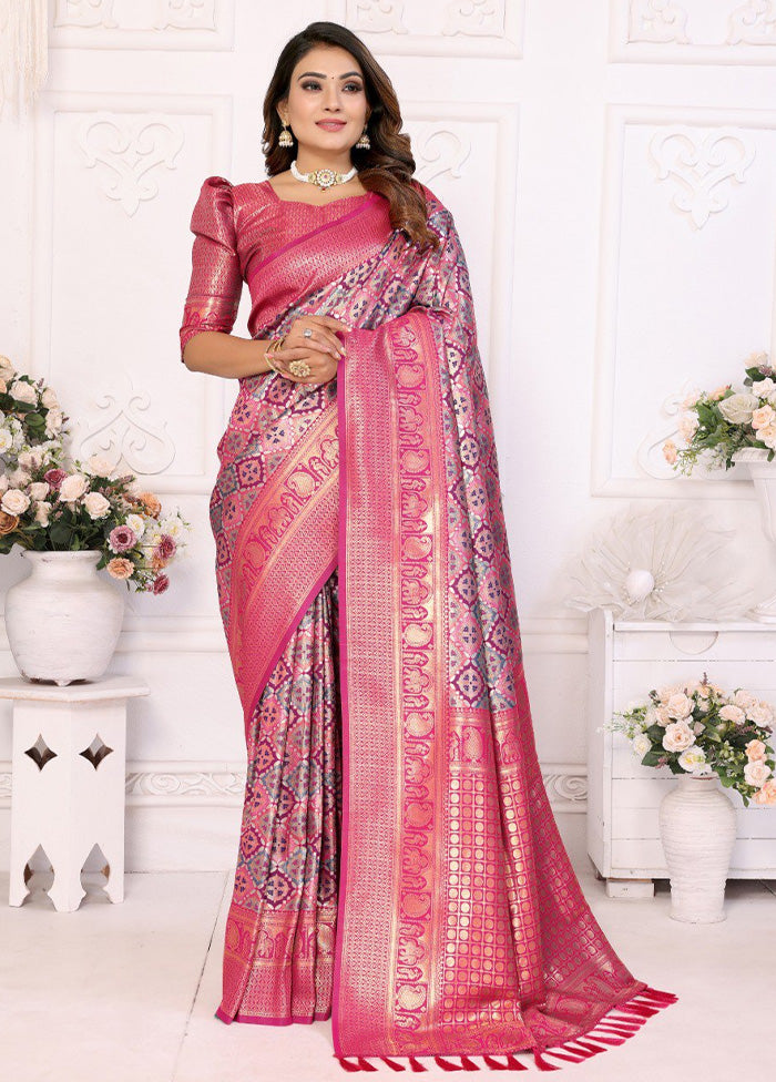 Pink Banarasi Silk Saree With Blouse Piece Browse For Sale