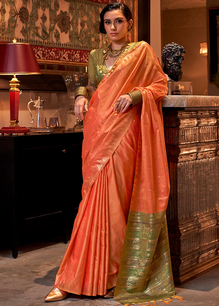 Orange Tussar Silk Saree With Blouse Piece Clearance Manchester Great Sale