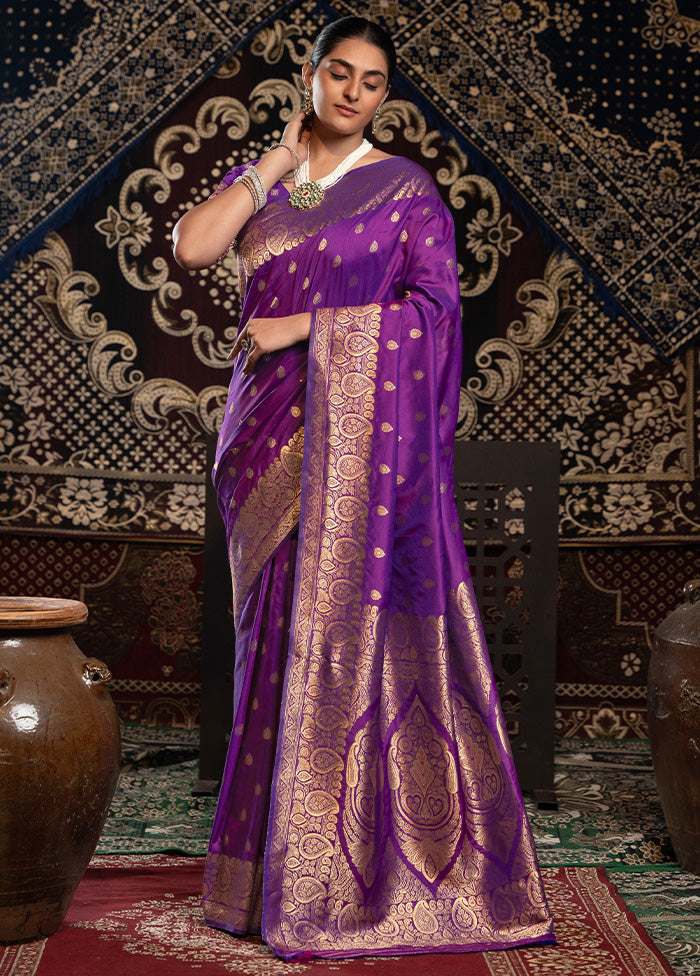 Violet Banarasi Silk Saree With Blouse Piece Cheap Countdown Package