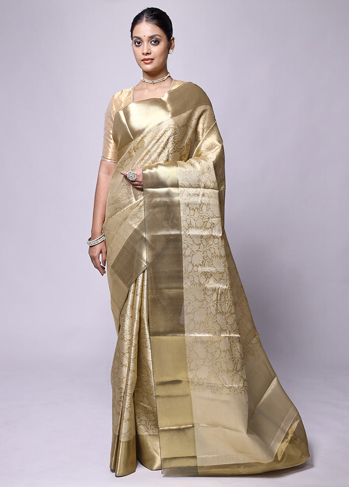 Golden Tissue Silk Saree With Blouse Piece Fake Cheap Online