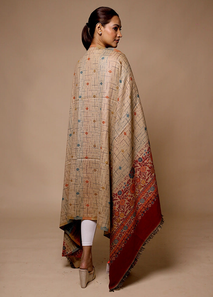 Cream Butta Work With Zari Woven Border Shawl Manchester Sale Online