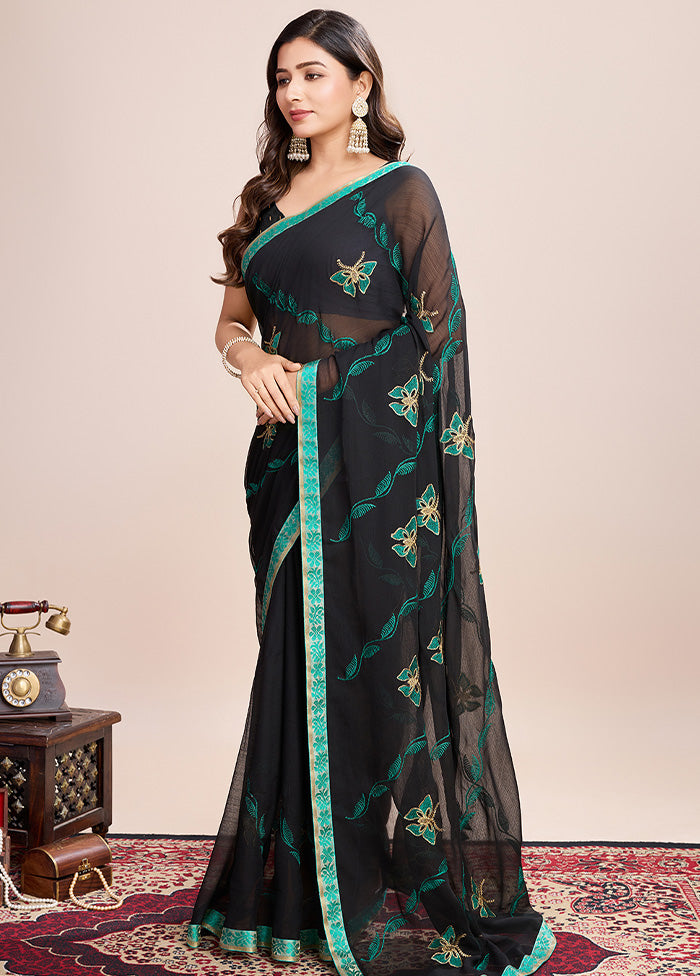 Black Georgette Saree With Blouse Piece Cheap Sale Amazon