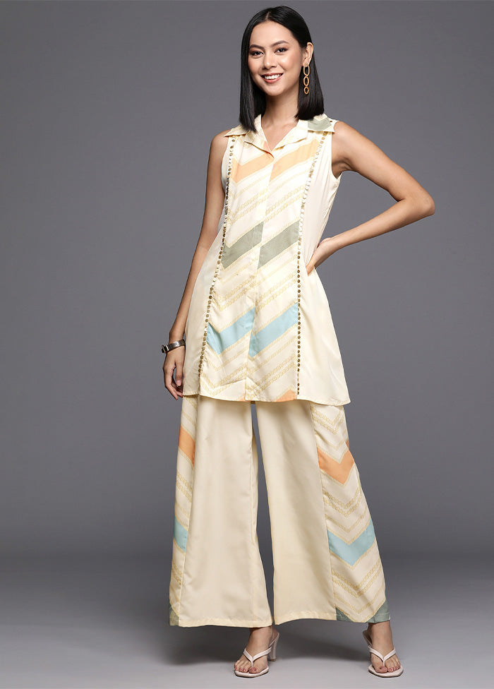 2 Pc Off White Readymade Silk Tunic Set Cost Cheap Pice