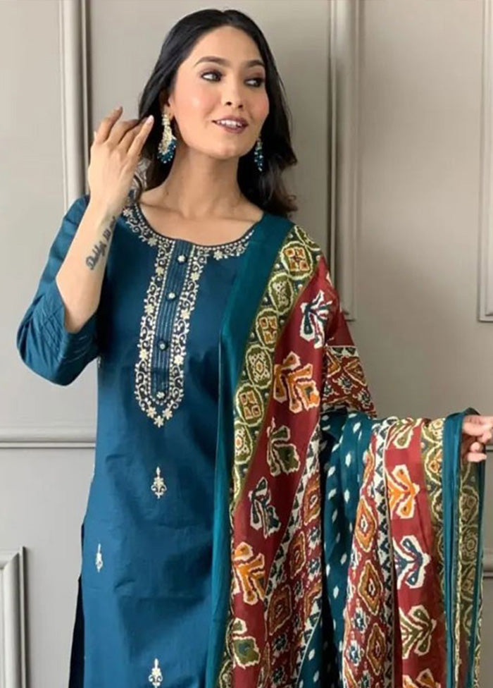 3 Pc Aqua Readymade Rayon Suit Set View For Sale