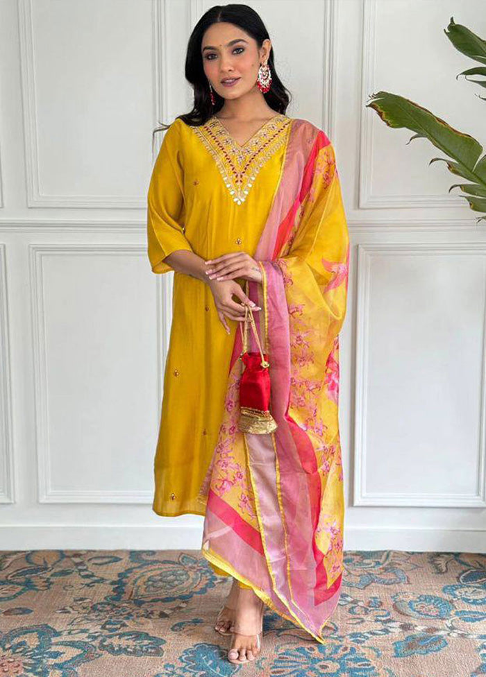 3 Pc Mustard Readymade Viscose Suit Set Buy Cheap Browse