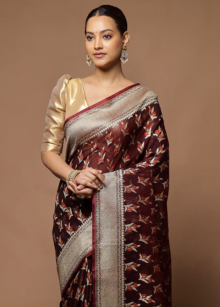 Wine Kora Silk Saree With Blouse Piece Cheap Sale Manchester