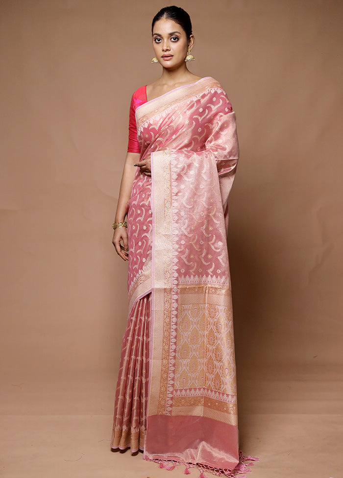 Pink Tissue Silk Saree With Blouse Piece Sale Affordable