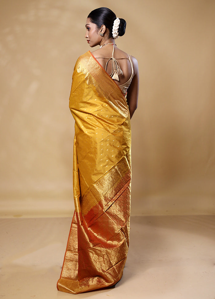 Yellow Handloom Kanjivaram Pure Silk Saree With Blouse Piece Quality From China Cheap