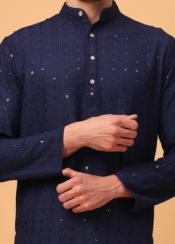 Navy Blue Viscose Embroidered Kurta Cheap Manchester Great Sale