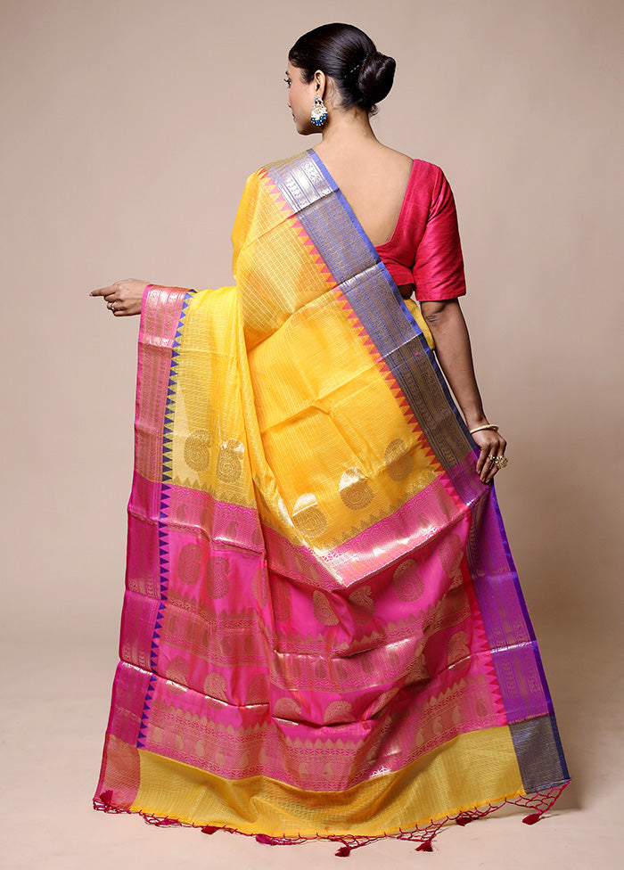 Yellow Kota Cotton Saree With Blouse Piece Best Pices