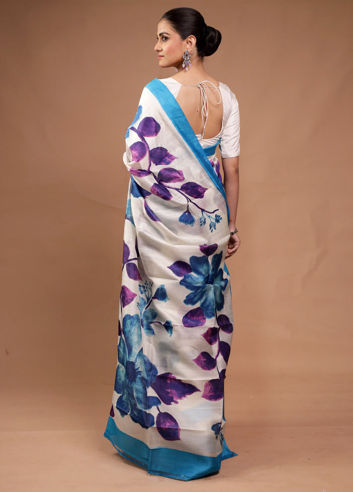 Cream Printed Pure Silk Saree Without Blouse Piece For Nice