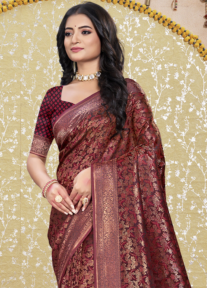 Maroon Spun Silk Saree With Blouse Piece Clearance Factory Outlet