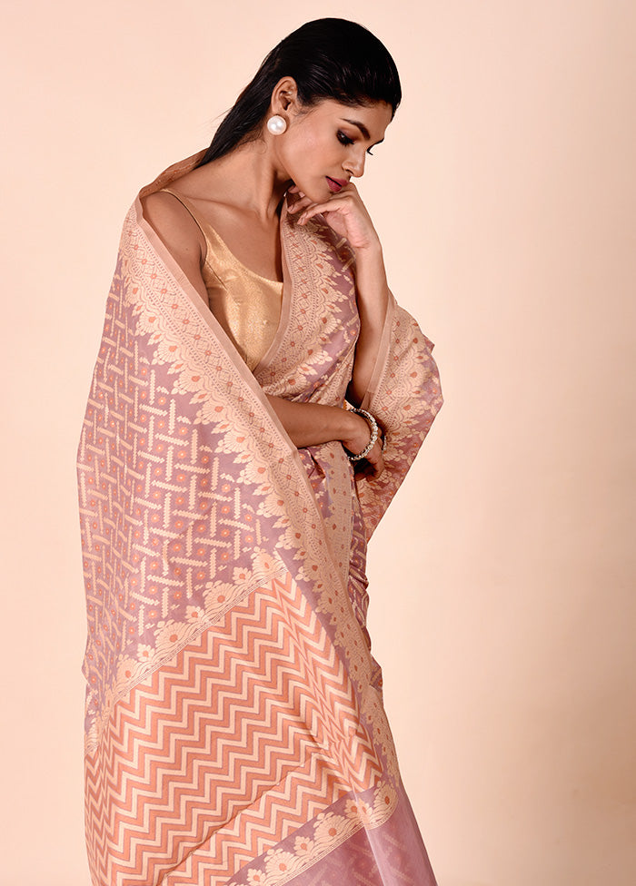 Peach Kora Silk Saree With Blouse Piece Sale Purchase