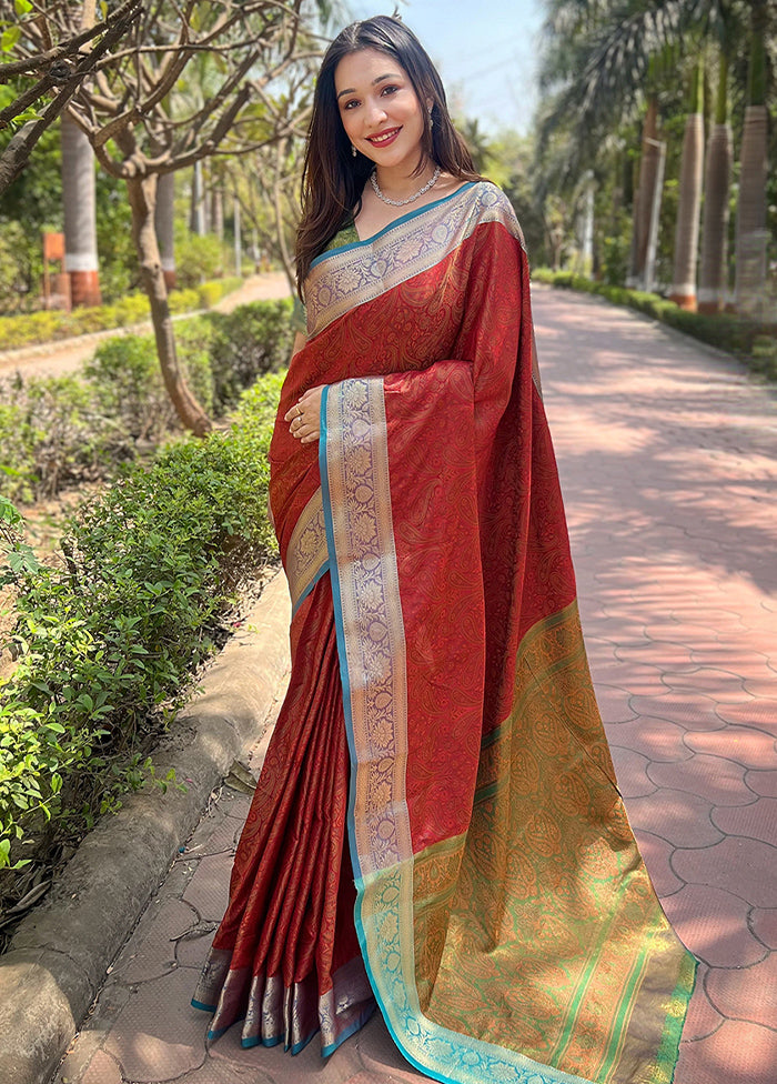 Red Dupion Silk Saree With Blouse Piece Sale Genuine