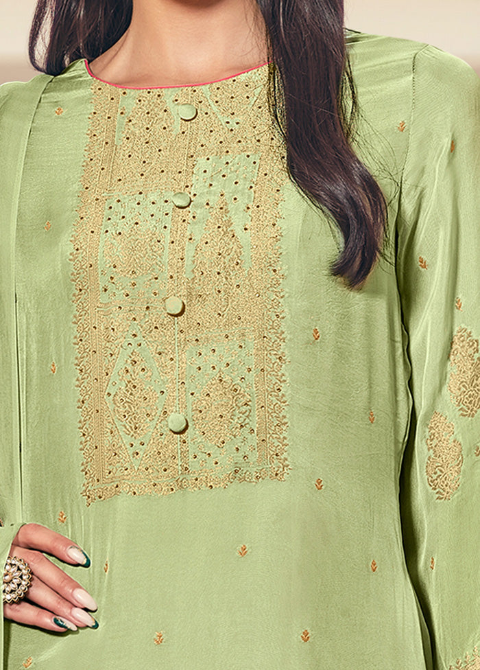 3 Pc Green Unstitched Pure Silk Suit Set Outlet Sast