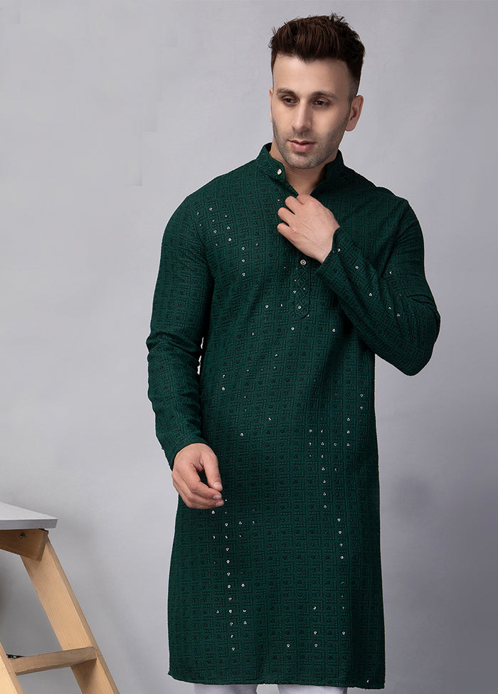 Green Viscose Embroidered Knee Length Kurta Cheap Comfortable