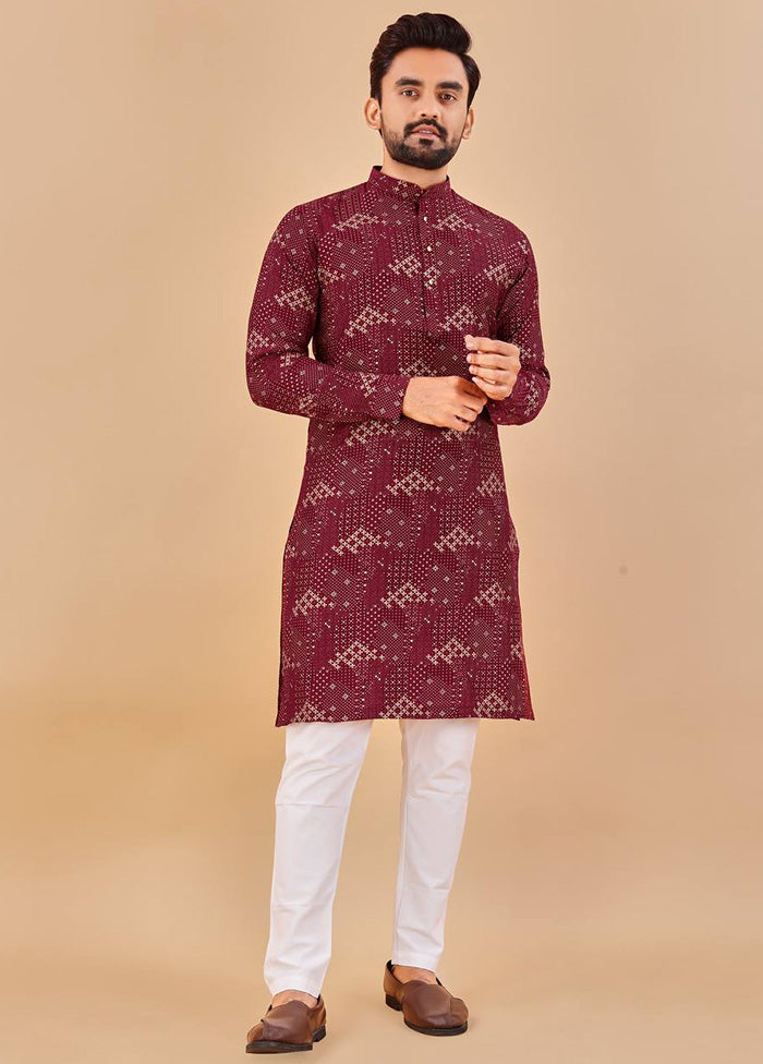 Maroon Cotton Kurta And Pajama Set Cheap Official