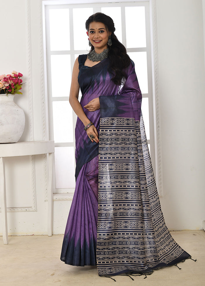 Purple Tussar Silk Saree With Blouse Piece Clearance In China