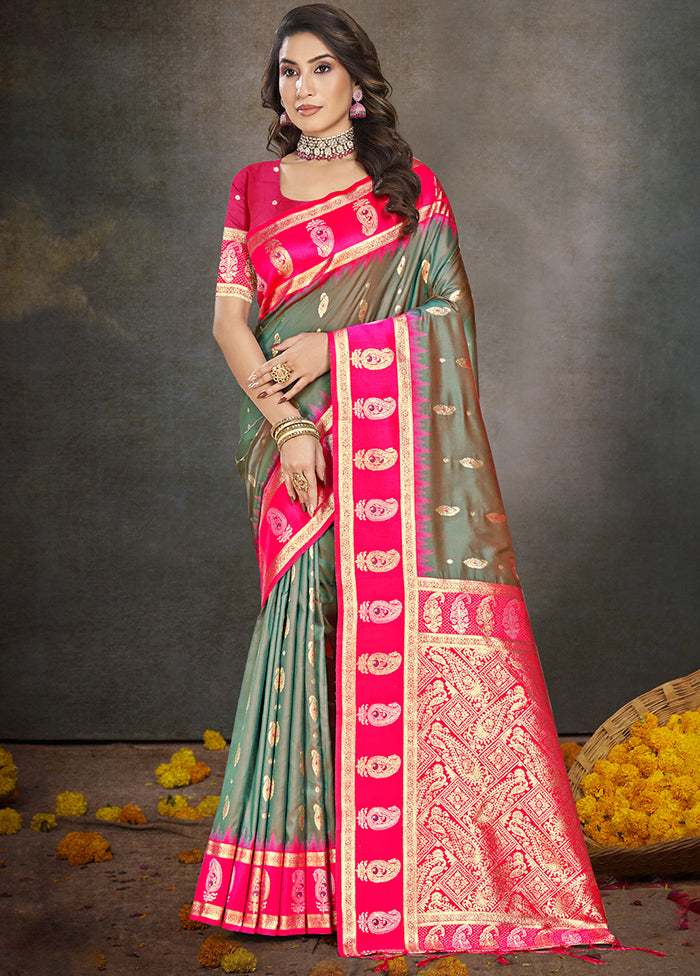 Rama Dupion Silk Saree With Blouse Piece Outlet Clearance