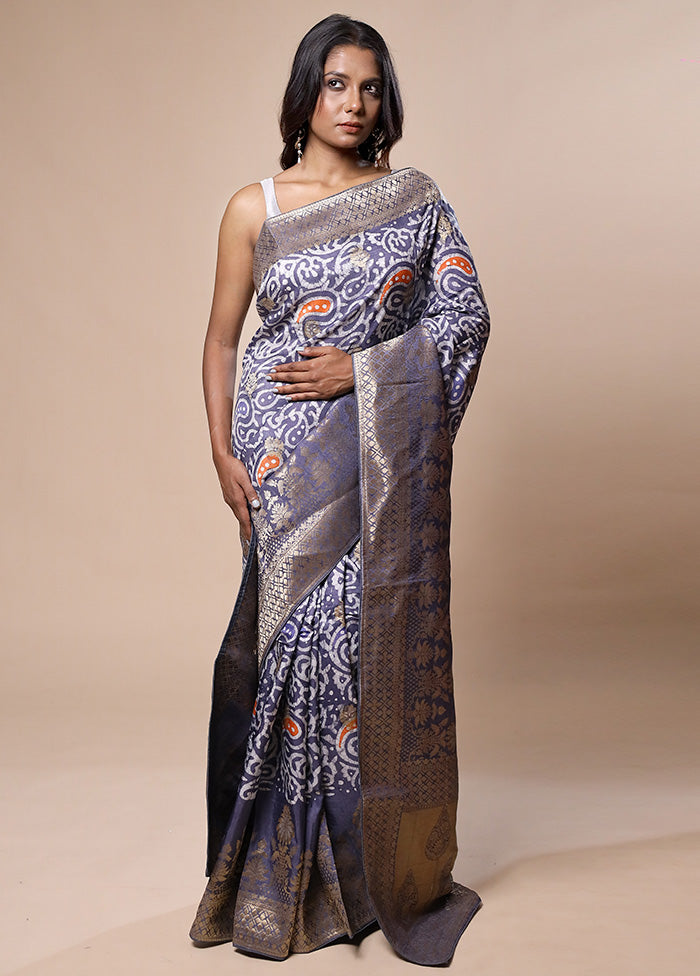 Blue Tussar Silk Saree With Blouse Piece For Nice