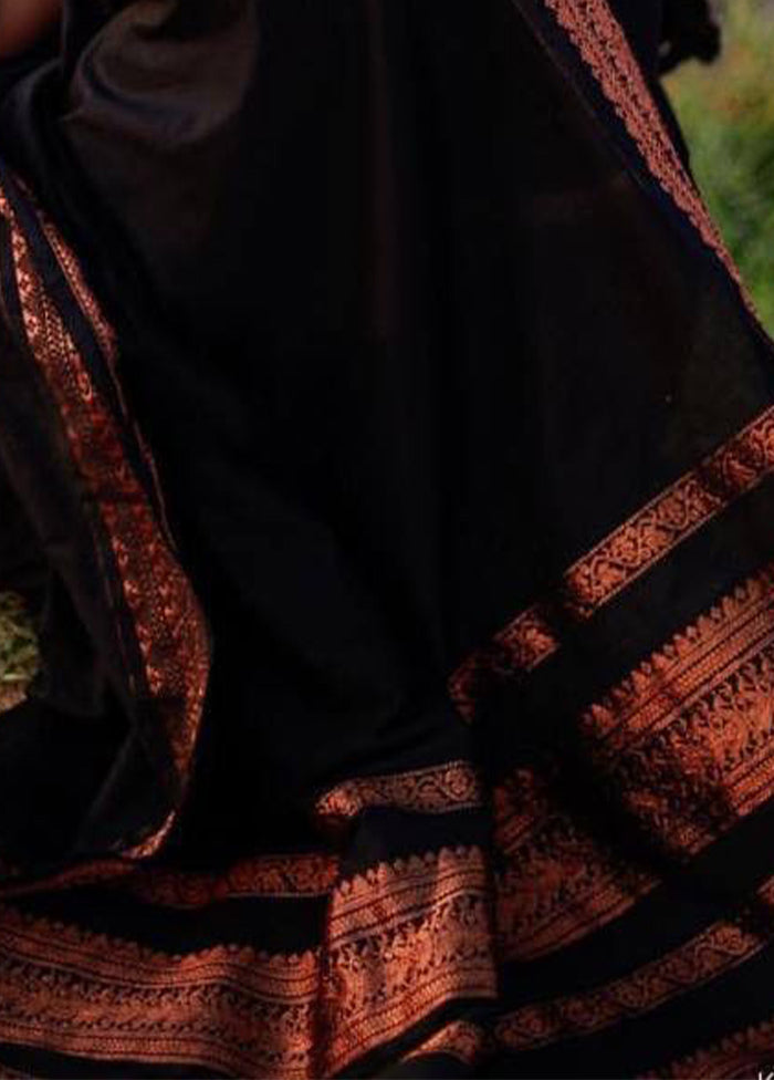 Black Banarasi Silk Saree With Blouse Piece Discount Many Kinds Of