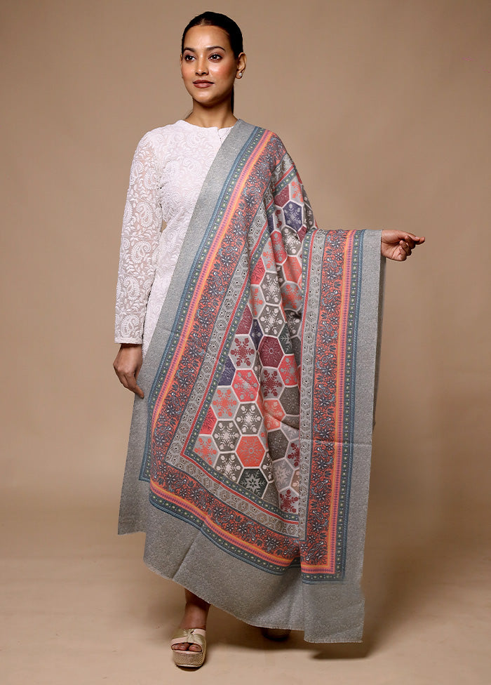 Grey Butta Work With Zari Woven Border Shawl Discount Cheap