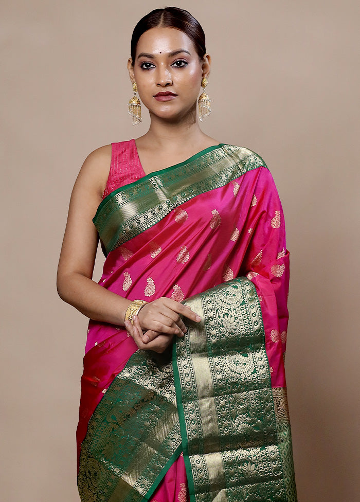 Pink Handloom Kanchipuram Pure Silk Saree With Blouse Piece For Sale Online