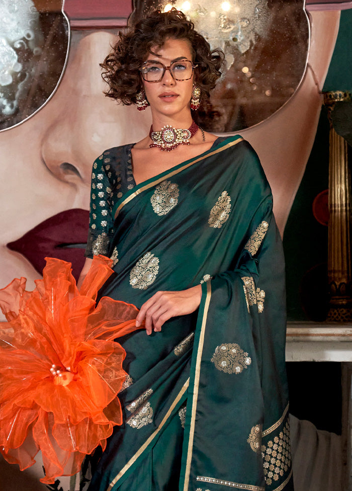 Green Spun Silk Saree With Blouse Piece Good Selling Online