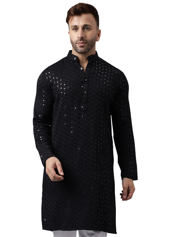 2 Pc Black Silk Kurta Pajama Set Buy Cheap Footlocker Finishline