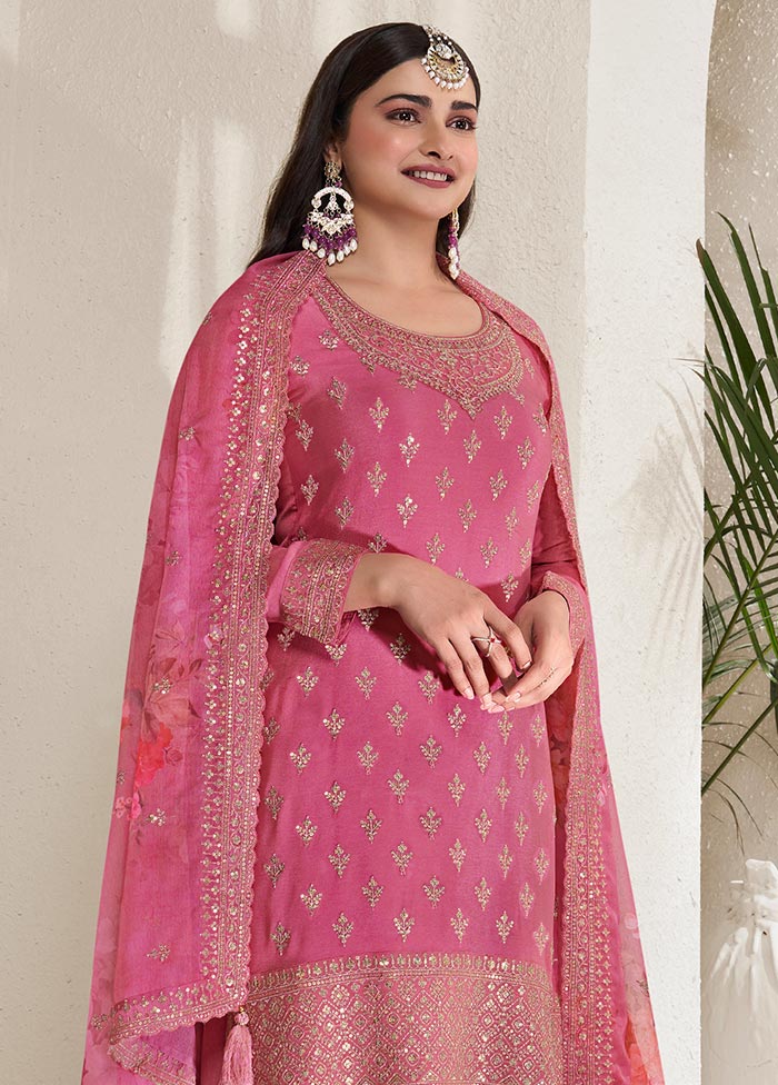 3 Pc Pink Semi Stitched Viscose Suit Set Discount Authentic