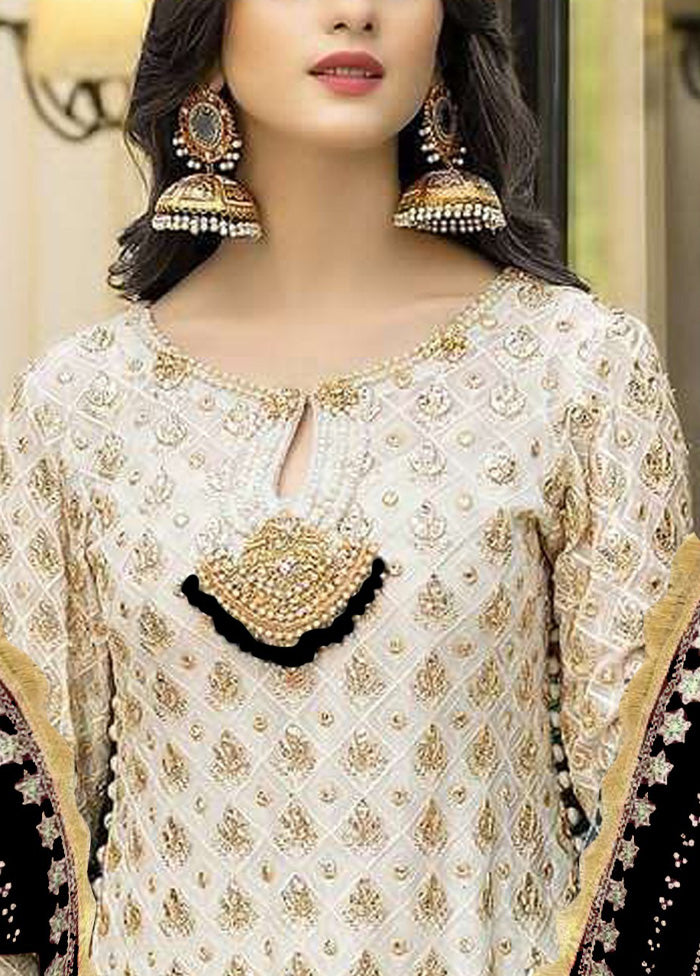 3 Pc Cream Semi Stitched Georgette Suit Set Cheap Sale Sast