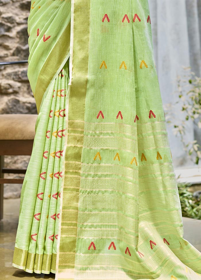 Light Green Cotton Saree With Blouse Piece Discount Inexpensive