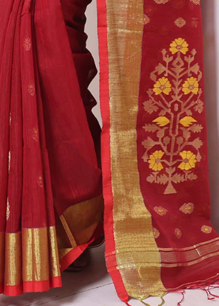 Maroon Pure Cotton Saree With Blouse Piece Store With Big Discount