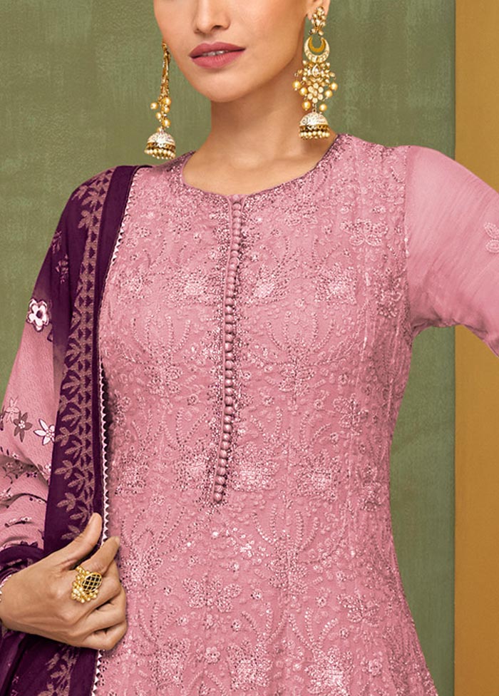 3 Pc Pink Semi Stitched Georgette Suit Set Sale Cost