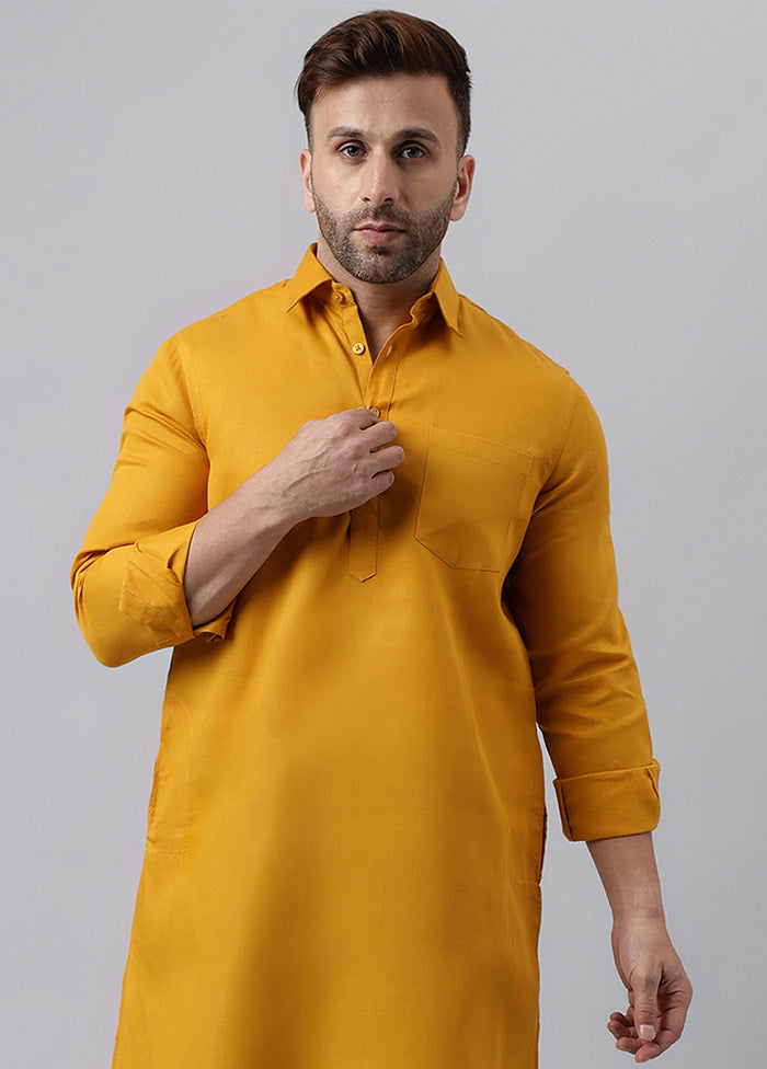 Mustard Cotton Jacquard Long Kurta Classic