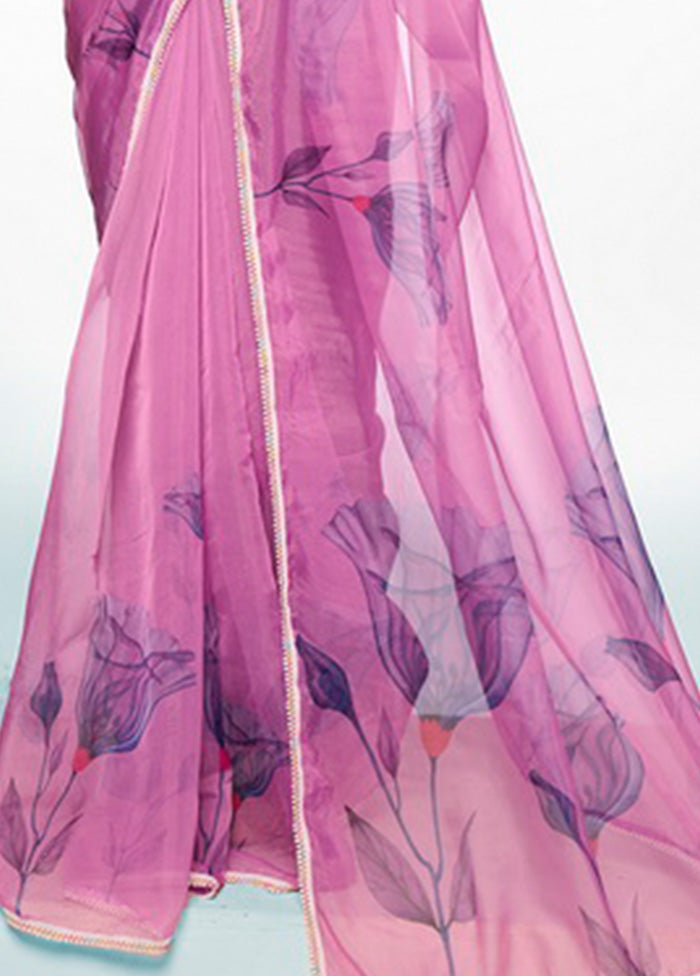 Purple Organza Saree With Blouse Piece Big Sale Sale Online