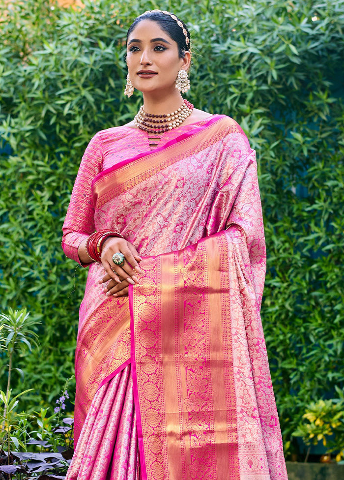 Pink Banarasi Silk Saree With Blouse Piece Online