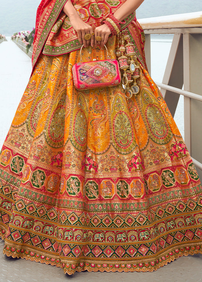 3 Pc Yellow Silk Semi Stitched Lehenga Set Sale Cheap Online