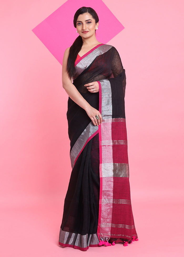 Black Linen Silk Saree With Blouse Piece Cheap Discounts