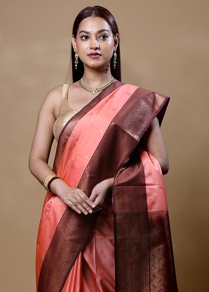 Peach Dupion Silk Saree With Blouse Piece With Paypal Sale Online