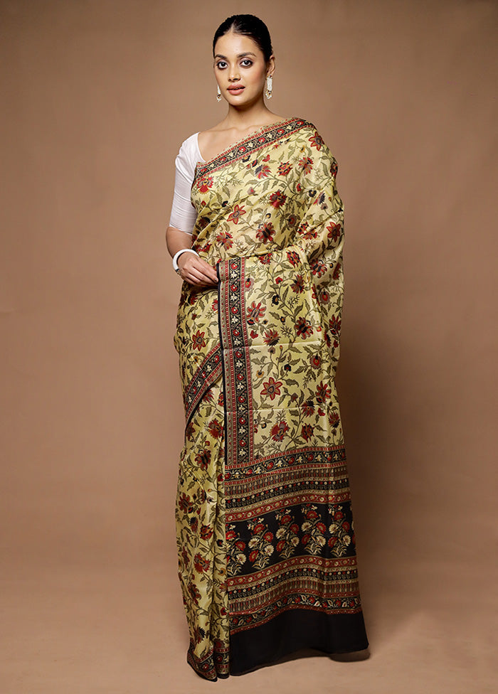 Cream Printed Pure Silk Saree Without Blouse Piece Buy Cheap Fake