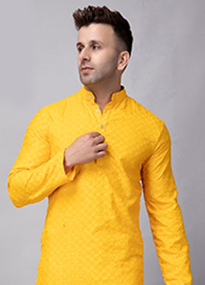 Yellow Viscose Embroidered Knee Length Kurta Clearance Low Pice Fee Shipping