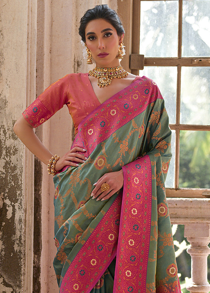 Rama Banarasi Silk Saree With Blouse Piece Sale Enjoy