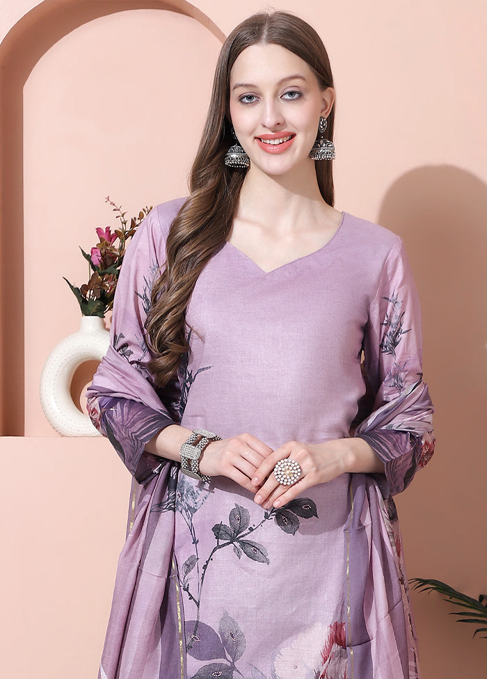 3 Pc Purple Unstitched Cotton Suit Set Latest Collections For Sale