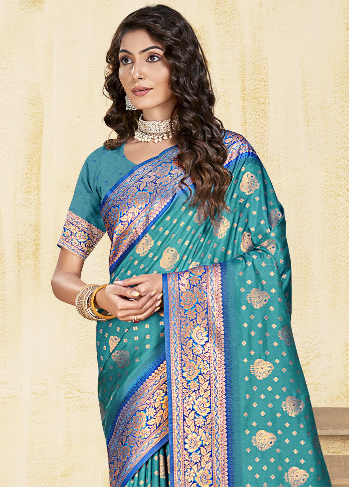 Sky Blue Dupion Silk Saree With Blouse Piece Outlet Recommend