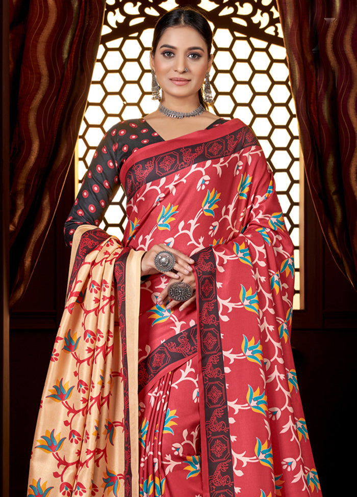 Rust Pasmina Silk Saree With Shawl And Blouse Piece Shop For Sale